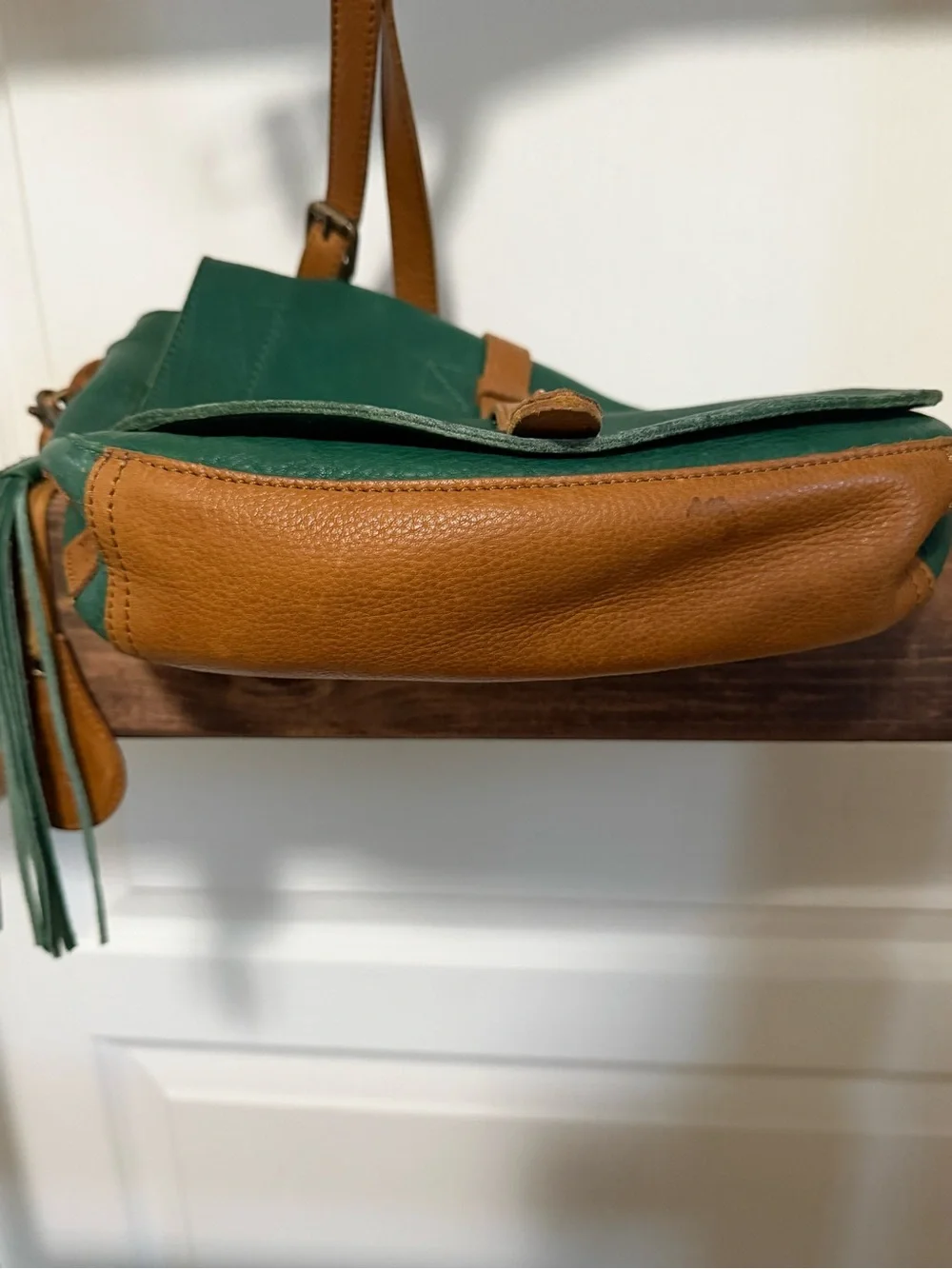 WILL Leather Goods Seneca Leather Crossbody Bag Green & Cognac